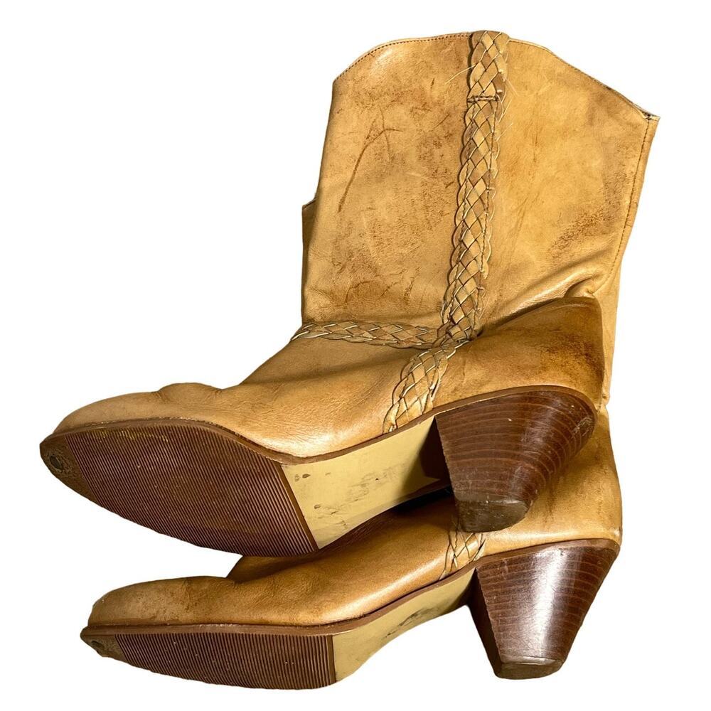 Vintage Tan Leather Heeled Cowgirl Western Boot-Size 8.5 - Picture 6 of 6